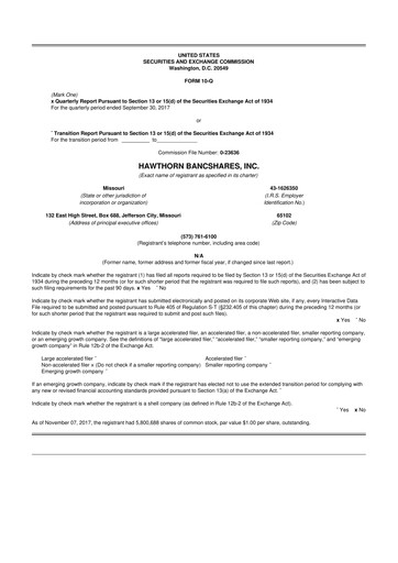 Thumbnail Hawthorn Bancshares 10-Q Quarterly Report FY2017 