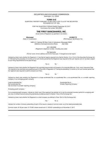 Miniature The First Bancshares 10-Q Rapport trimestriel 2017 