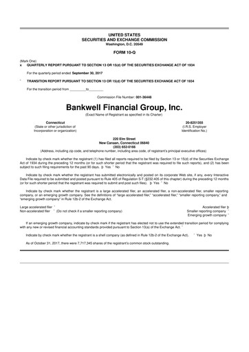 Vorschaubild Bankwell Financial Group 10-Q Quartalsbericht 2017 