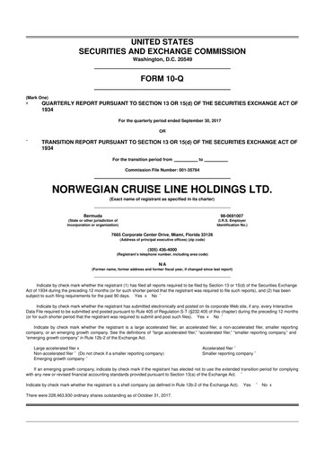 Thumbnail Norwegian Cruise Line
 10-Q Quarterly Report FY2017 