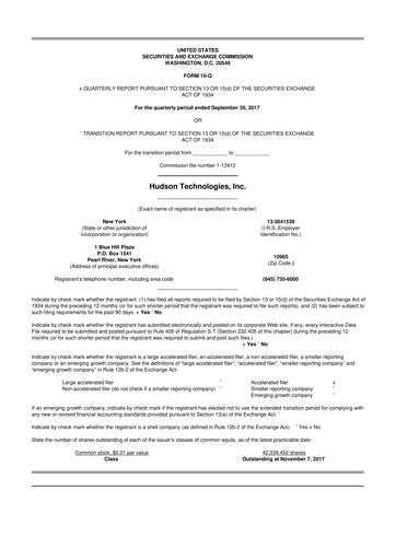 Thumbnail Hudson Technologies 10-Q Quarterly Report FY 