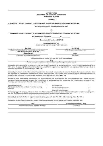 Thumbnail Global Medical REIT
 10-Q Quarterly Report FY2017 