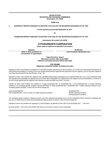 Miniature Cytosorbents 10-Q Rapport trimestriel  
