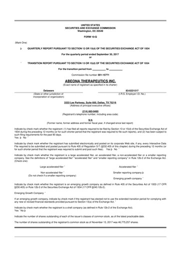 Vorschaubild Abeona Therapeutics
 10-Q Quartalsbericht 2017 