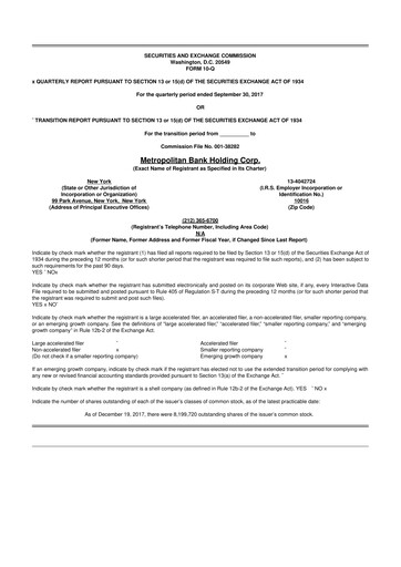 Thumbnail Metropolitan Bank Holding 10-Q Quarterly Report FY2017 