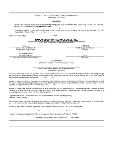 Thumbnail NAPCO Security Technologies 10-Q Quarterly Report FY2018 