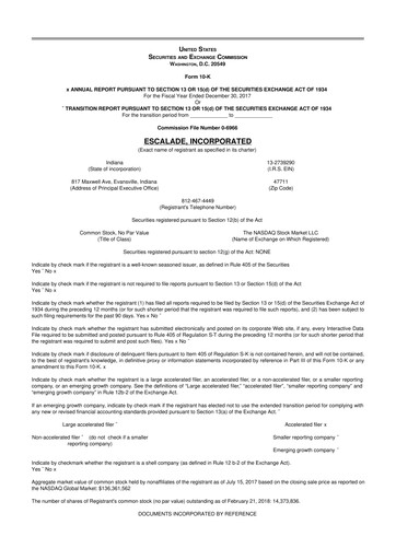 Thumbnail Escalade Sports 10-K Annual Report 