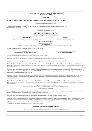 Thumbnail Nicolet Bankshares 10-K Annual Report 2017