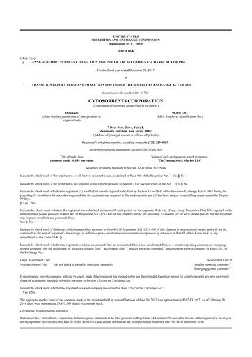 Vorschaubild Cytosorbents 10-K Jahresbericht 2017