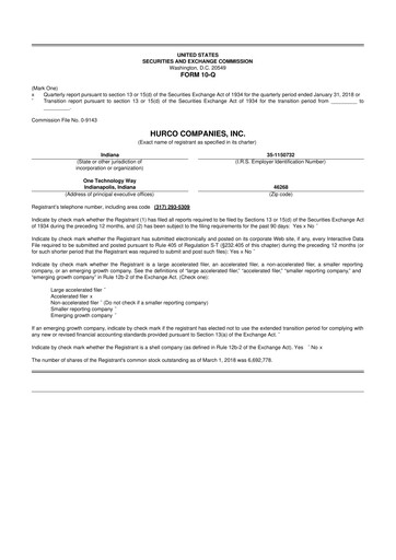 Thumbnail Hurco Companies 10-Q Quarterly Report FY2018 
