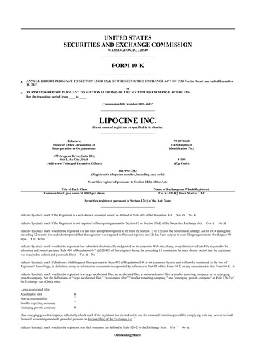 Miniature Lipocine 10-K Rapport annuel 2017