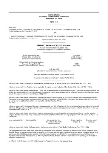Miniature Fennec Pharmaceuticals 10-K Rapport annuel 2017