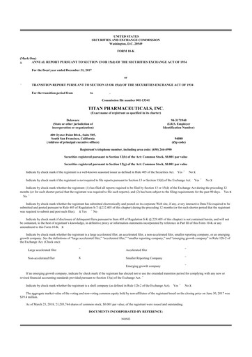 Thumbnail Titan Pharmaceuticals
 10-K Annual Report 2017