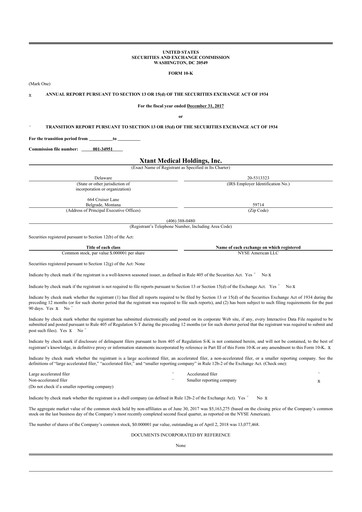 Miniature Xtant Medical 10-K Rapport annuel 