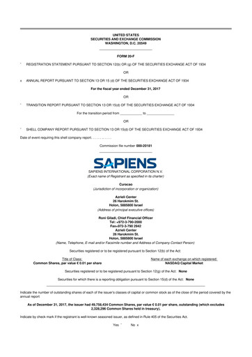 Vorschaubild Sapiens International Corporation 20-F Jahresbericht 2017