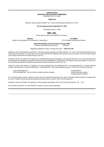 Miniature RPC, Inc. 10-Q Rapport trimestriel 2018 
