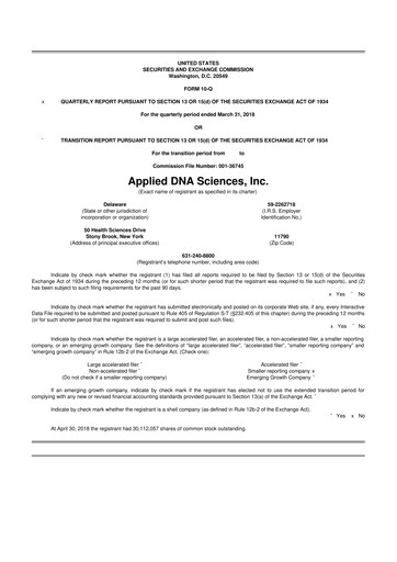 Miniature Applied DNA Sciences
 10-Q Rapport trimestriel 2018 