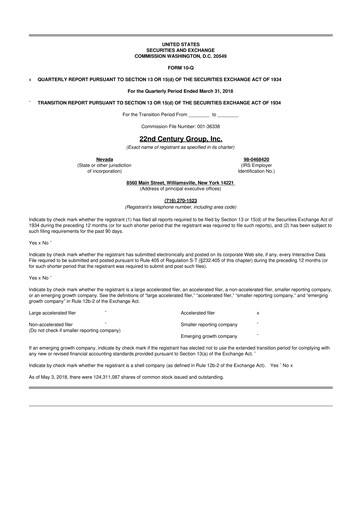 Thumbnail 22nd Century Group
 10-Q Quarterly Report FY2018 