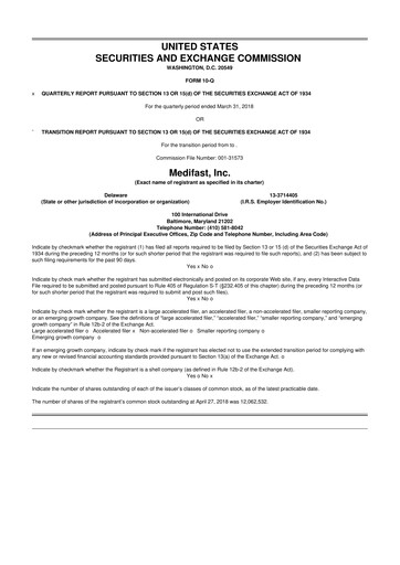 Thumbnail Medifast 10-Q Quarterly Report FY2018 