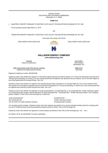 Thumbnail Hallador Energy Company
 10-Q Quarterly Report FY2018 