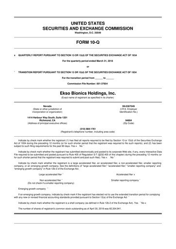 Thumbnail Ekso Bionics
 10-Q Quarterly Report FY2018 