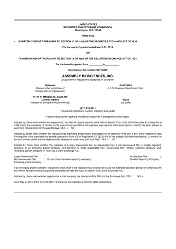 Thumbnail Assembly Biosciences 10-Q Quarterly Report FY2018 