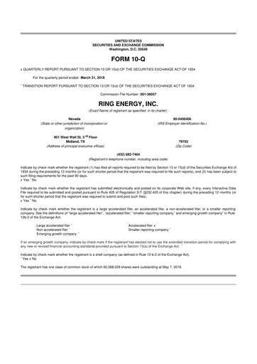 Miniature Ring Energy
 10-Q Rapport trimestriel 2018 