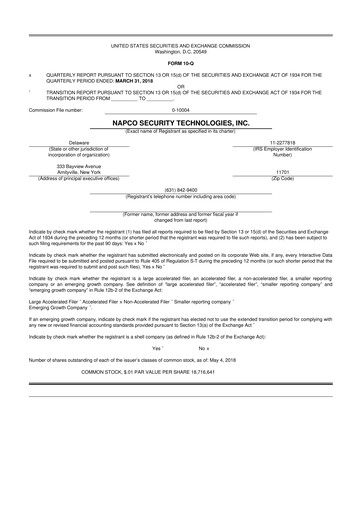 Thumbnail NAPCO Security Technologies 10-Q Quarterly Report FY2018 