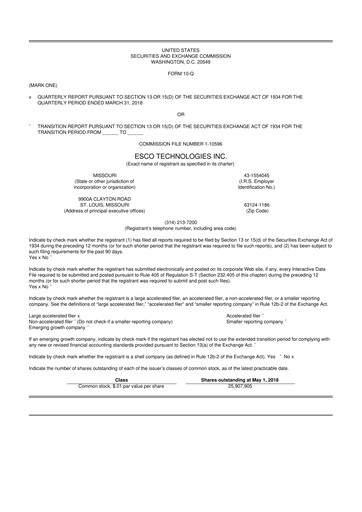 Thumbnail ESCO Technologies
 10-Q Quarterly Report FY2018 