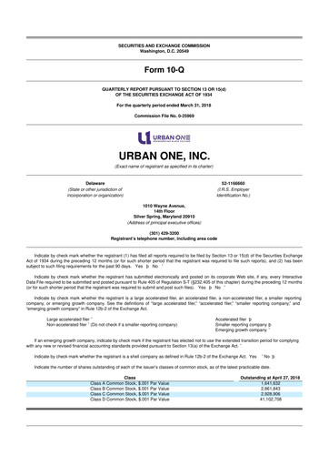 Miniature Urban One
 10-Q Rapport trimestriel 2018 
