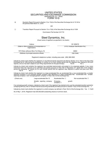 Thumbnail Steel Dynamics
 10-Q Quarterly Report FY2018 