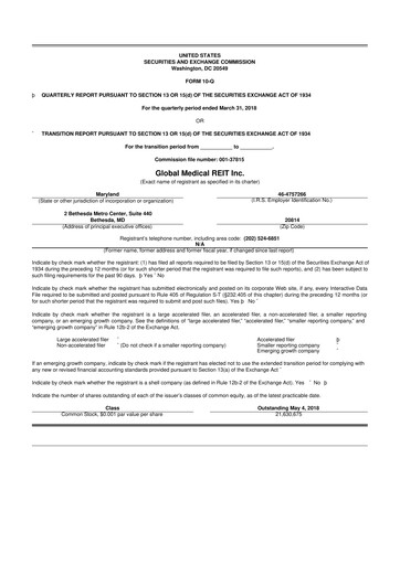 Thumbnail Global Medical REIT
 10-Q Quarterly Report FY2018 