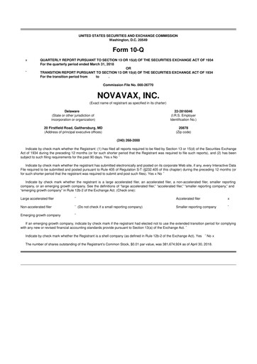 Thumbnail Novavax 10-Q Quarterly Report FY2018 