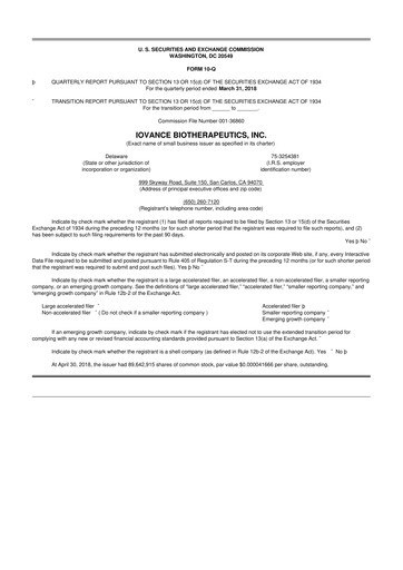 Miniature Iovance Biotherapeutics
 10-Q Rapport trimestriel 2018 