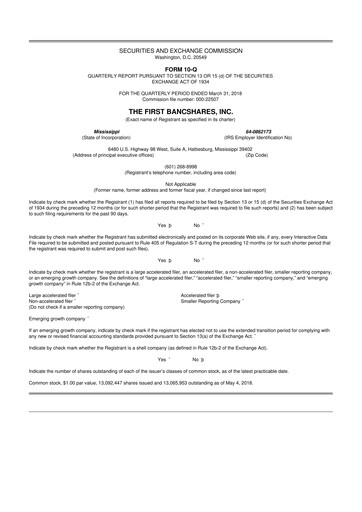 Miniature The First Bancshares 10-Q Rapport trimestriel 2018 