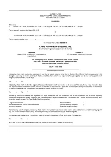 Thumbnail China Automotive Systems 10-Q Quarterly Report FY2018 