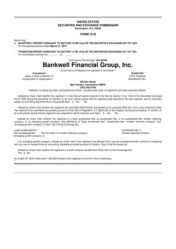 Vorschaubild Bankwell Financial Group 10-Q Quartalsbericht 2018 