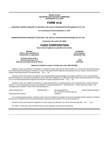 Thumbnail Vuzix
 10-Q Quarterly Report FY2018 