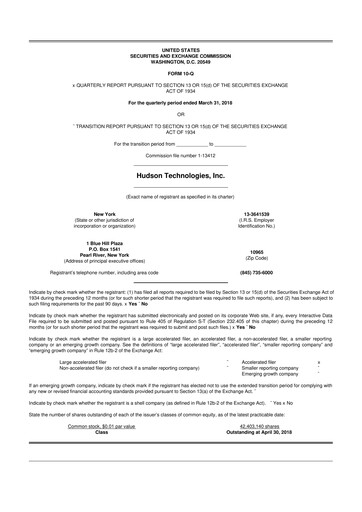 Thumbnail Hudson Technologies 10-Q Quarterly Report FY 