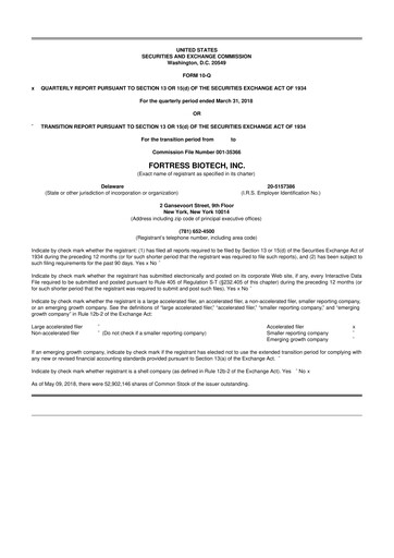 Thumbnail Fortress Biotech
 10-Q Quarterly Report FY2018 