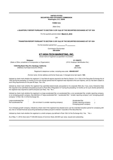 Miniature KULR Technology Group 10-Q Rapport trimestriel 2018 