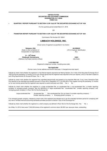 Thumbnail Limbach Holdings 10-Q Quarterly Report FY2018 