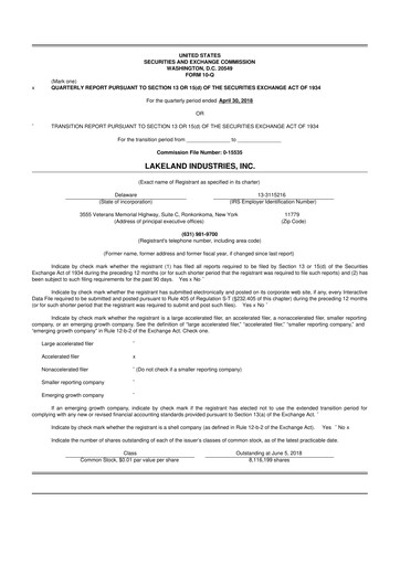 Thumbnail Lakeland Industries
 10-Q Quarterly Report FY2019 