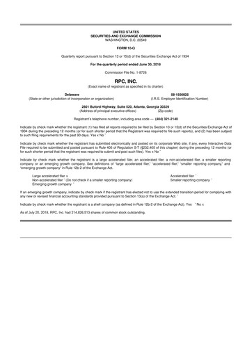 Miniature RPC, Inc. 10-Q Rapport trimestriel 2018 