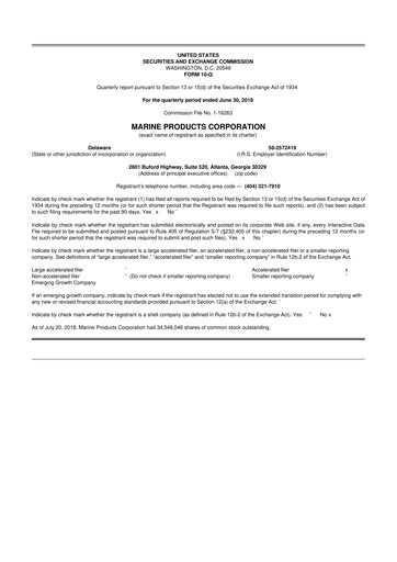 Thumbnail Marine Products Corporation 10-Q Quarterly Report FY 