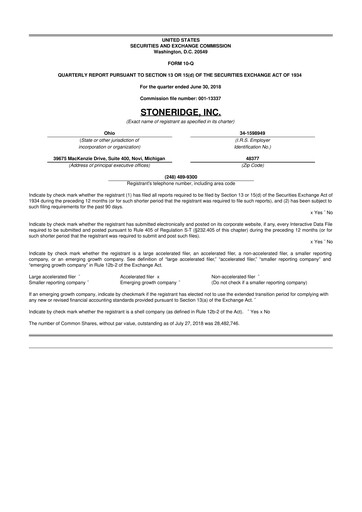 Thumbnail Stoneridge 10-Q Quarterly Report FY2018 