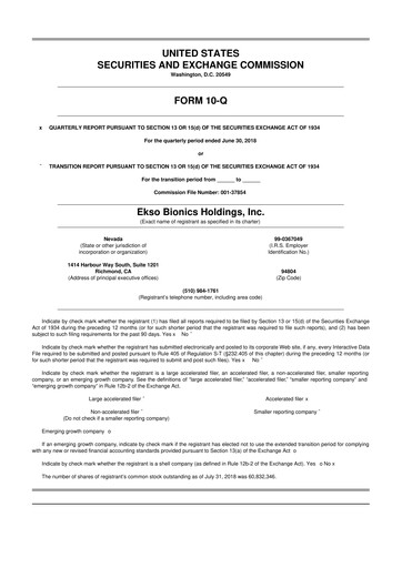 Thumbnail Ekso Bionics
 10-Q Quarterly Report FY2018 