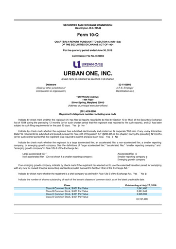 Miniature Urban One
 10-Q Rapport trimestriel 2018 