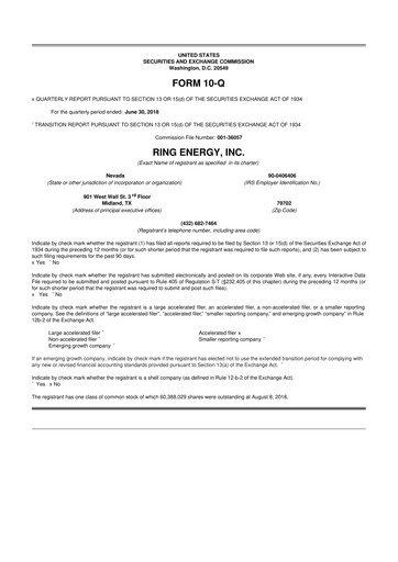 Miniature Ring Energy
 10-Q Rapport trimestriel 2018 