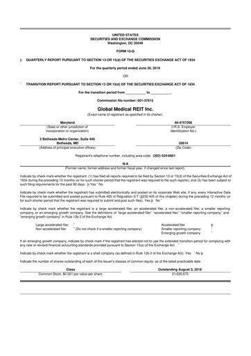 Thumbnail Global Medical REIT
 10-Q Quarterly Report FY2018 